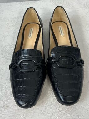 Alex Marie Shoes Arilla Black Leather Croc Embossed Loafers Slip On EUC 8.5 M 👍